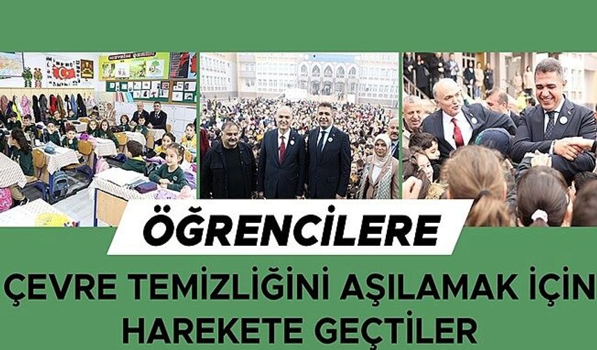 VALİ ASLAN VE BAŞKAN ÖZLÜ MİNİK ÖĞRENCİLERLE ÇÖP TOPLADI